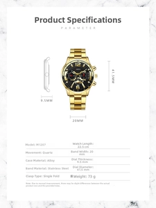 Dimensions détaillées du produit pour la montre à quartz Geneva en or et noir pour hommes