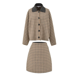 Damen Strickjacke Und Minirock Mit Hahnentrittmuster Kariert Langarm Revers Vintage Casual Outfits