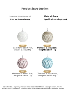 Detail of 8cm glitter foam Christmas ball ornaments in white, gold, pink and blue colors