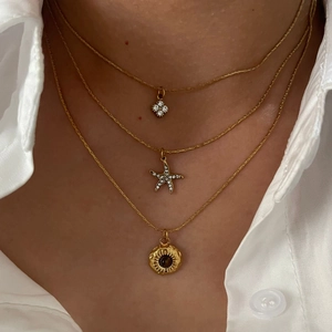 Stainless Steel Necklace 18K Gold Plated Starfish Flower Tiger Eye Stone Pendant Dainty Jewelry Accessories For Women