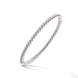 Polished silver beaded titanium steel bangle bracelet with a minimalist round bead design