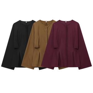 Women's casual long sleeve round neck top set in black, tan and burgundy colors