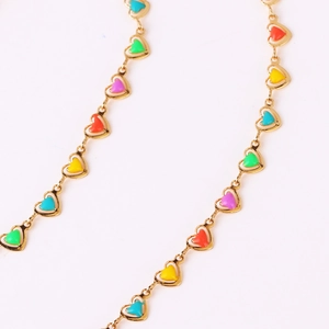 Colorful enamel heart necklace with gold chain minimalist jewelry for women on white background