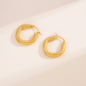 Chic 18K gold stainless steel hoop earrings with twisted rope cable texture design