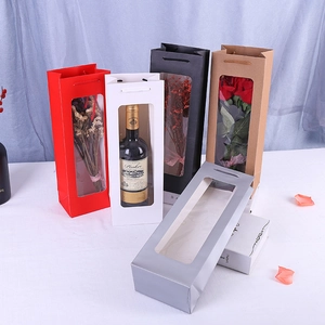 Rectangular gift paper bags with clear window for wine and flowers in various colors