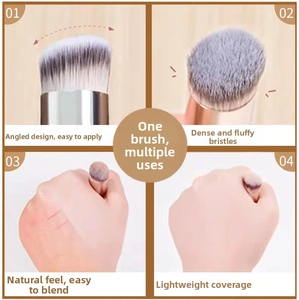 Detailed view of dense slanted bristle makeup brush for seamless foundation application