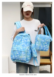 Three-piece school bag set with star pattern including backpack, crossbody and pencil case