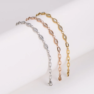 Minimalist zircon bracelet set in silver, rose gold, and gold finishes with oval links
