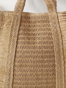 Handwoven straw tote bag with intricate texture for stylish summer travel and commuting