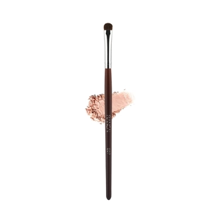 Detail of RANCAI E07 large horse hair eyeshadow brush with deep brown wooden handle