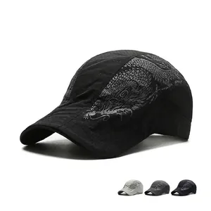 Men Flat Cap Quick Drying Breathable Mesh Outdoor Sunshade Dragon Print Polyester Casual Adjustable Ivy Hat