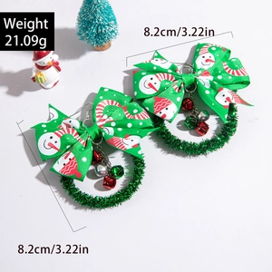 Detailed view of 8.2cm Christmas wreath earrings with snowman bells weighing 21.09g