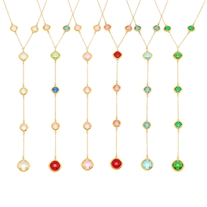 Collana a nappa a forma di Y in acciaio inossidabile dorato con pietre di zircone quadrate