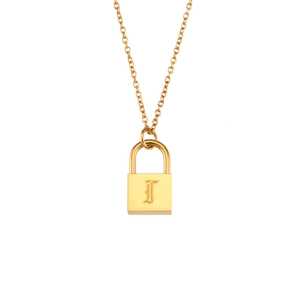 Chic golden multi-layer necklace featuring a gothic letter J embossed lock pendant