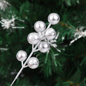 Silver artificial berry branch for Christmas tree decoration and festive DIY floral crafts