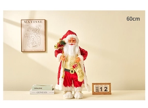 Close-up of 60cm Santa figurine featuring a red sequin coat and gold patterned vest