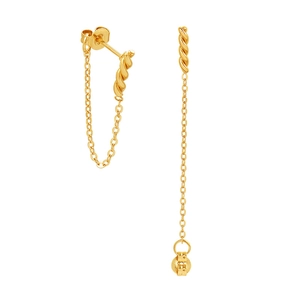 Boucles d'oreilles vintage à chaîne géométrique et pompon en acier inoxydable doré