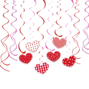 Valentine's Day heart spiral hanging decorations set with pink and red patterns