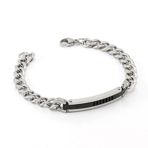 Bracelet gourmette pour homme en acier inoxydable avec détails noirs élégants