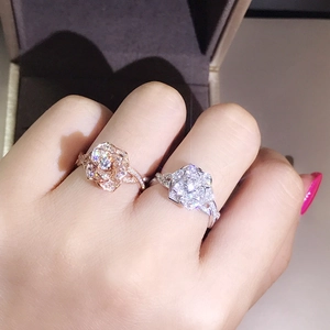 Elegant 18K rose gold and silver plated rose flower diamond ring for women wedding