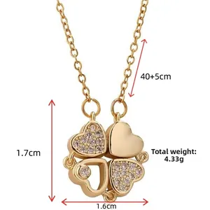 Dettaglio della collana quadrifoglio oro con dimensioni ciondolo 1,7cm e lunghezza 40+5cm
