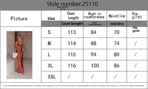 Detailed size guide for the deep V-neck slim fit dress featuring measurements in centimeters
