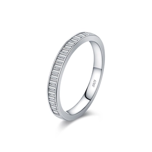 Elegant S925 sterling silver eternity ring with channel-set rectangular moissanite stones