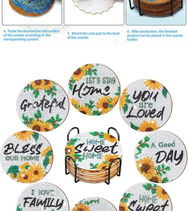 DIY Diamantmalerei Sonnenblumen-Untersetzer-Set mit Korkboden und schwarzem Metallhalter