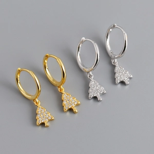 Christmas Tree Hoop Earrings 925 Sterling Silver Sparkling Zircon Dainty Holiday Jewelry For Women