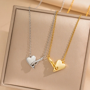 Heart Pendant Necklace Titanium Steel Double Buckle Minimalist Elegant Snake Bone Chain Jewelry Gift For Women