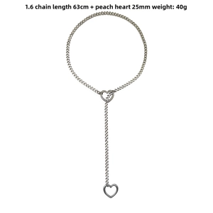 Detail of Y-shape stainless steel necklace with heart pendant, chain length 63cm and weight 40g