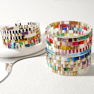 Bohemian Tila Bead Bracelet Handmade Enamel Geometric Stretch Bangle Retro Ethnic Jewelry Accessories For Women And Men