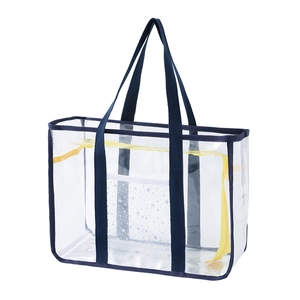 Transparent PVC beach bag with yellow zipper and mesh details for summer travel storage