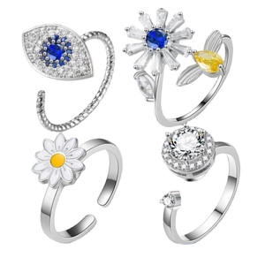 Anillo Abierto Ajustable Giratorio para Mujer Anillo Spinner de Cobre Diamante de Imitación Ojo Turco Flor Girasol Abeja Conejo Corazón Joyería de Moda