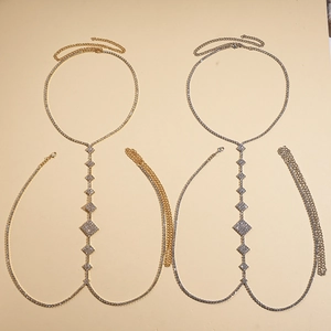 Chic rhinestone geometric rhombus body chain necklace in gold and silver finish