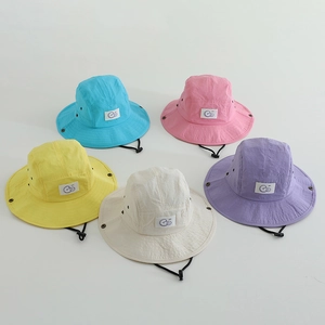 Chapeau Bob Enfant Polyester Séchage Rapide Large Bord Protection Solaire Camping Extérieur Broderie Lettre Garçons Filles