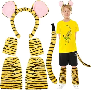 Tiger pattern animal costume set for kids including plush ears headband tail and paws