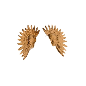 Unique gold sunburst head earrings in polished stainless steel for a bohemian look