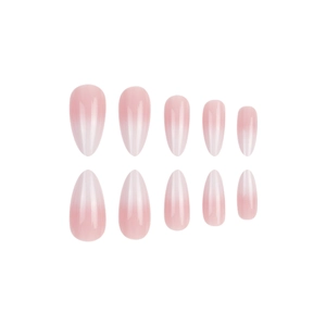 Faux ongles amande brillants avec effet de dégradé rose naturel et élégant