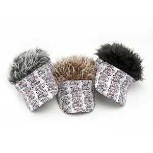 Novelty baseball caps with colorful faux hair and American style graffiti visor patterns