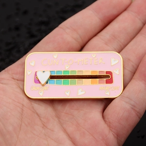 Funny interactive enamel pin with rainbow slider scale for mood and social energy
