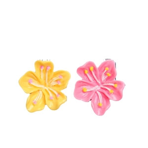 Resin cherry blossom hair clips in pink and yellow with smooth glossy finish