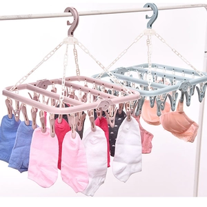 32-clip foldable laundry hanger for socks and underwear in blue and purple plastic