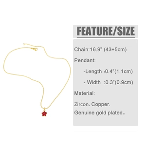 Detailed view of star pendant necklace with dimensions and zircon material specs