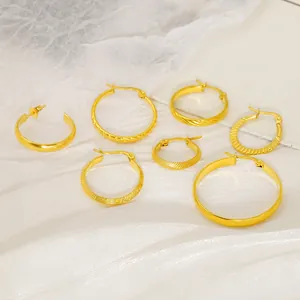 Stainless Steel Hoop Earrings For Women 18K Gold Plated Spiral Twisted Texture Greek Key Pattern Fashion Jewelry