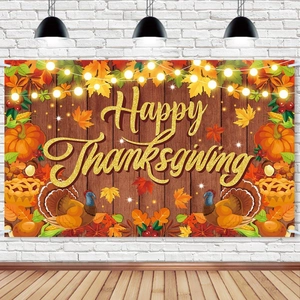 Happy Thanksgiving Hintergrund Banner Herbst Ernte Kürbis Truthahn Muster Polyester Tuch Party Dekoration Wandbehang