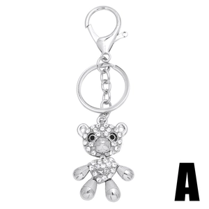 Sparkling silver teddy bear keychain with clear rhinestones and heart detail