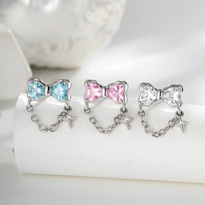 Cartilage Stud Titanium Steel Bar Copper Heart Zircon Bowknot Chain Star Dangle Helix Piercing Jewelry For Women