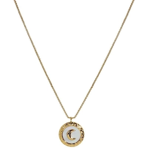 Collier en acier titane doré avec pendentif lune et incrustation de nacre blanche