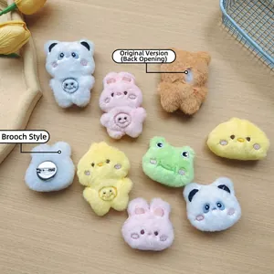Cute plush animal brooches featuring bear rabbit frog panda with pin and open slot backings